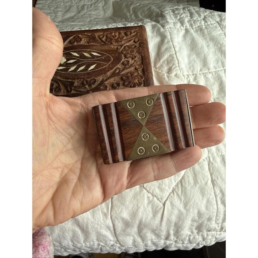 VTG Ornate Wood Hand Carved Trinket Jewelry Box Floral Lot 2 Cottage Shabby Chic - Picture 2 of 8